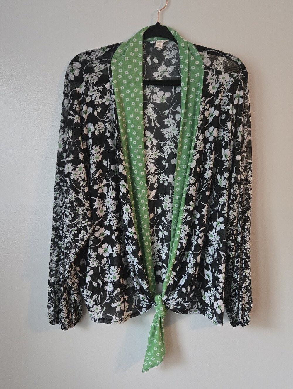 Cato Sheer Floral Cardigan Green Tie Front Kimono Blouse Pattern Mix Size 18/20W